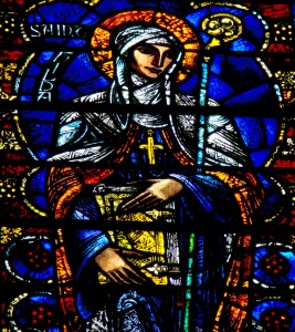 Detail of St Hilda of Whitby (1933) window at Grace Cathedral, San Francisco, CA